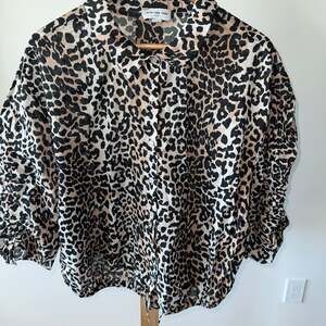 Marc New York Andrew Marc Women's Leopard Print 3/4 Sleeve Blouse